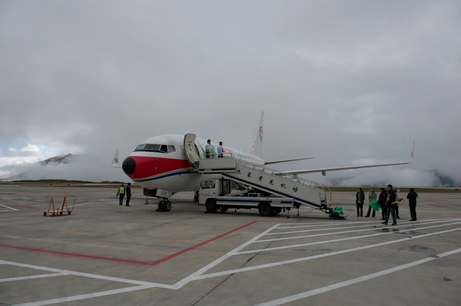 Passengers boarding flight on tarmac